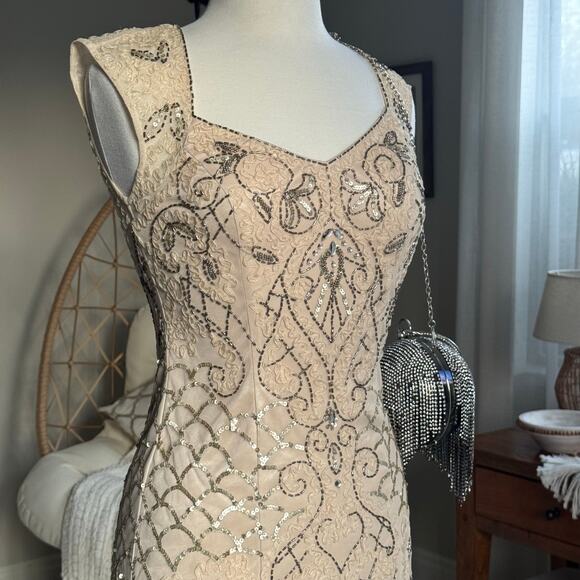 Sue Wong Embellished Cocktail Dress Size 2 Champagne Beaded - Picture 4 of 16